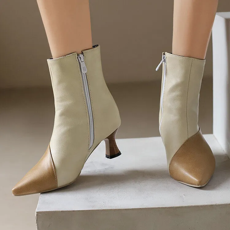 Women's Camouflage Pointed Toe Hoof Heel Ankle Boots