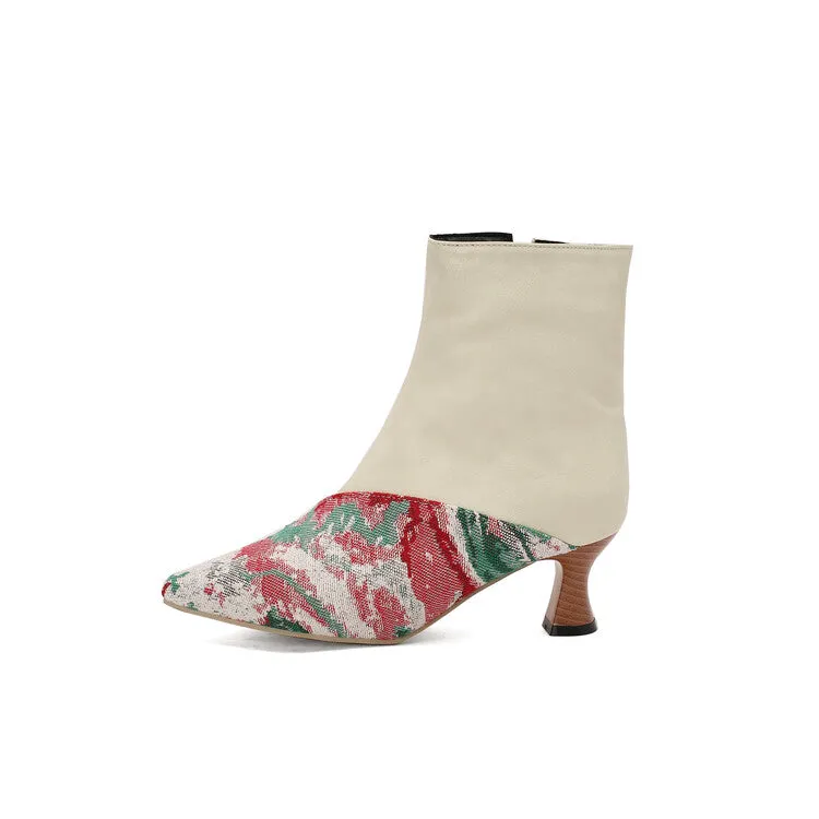 Women's Camouflage Pointed Toe Hoof Heel Ankle Boots