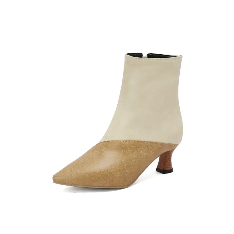 Women's Camouflage Pointed Toe Hoof Heel Ankle Boots