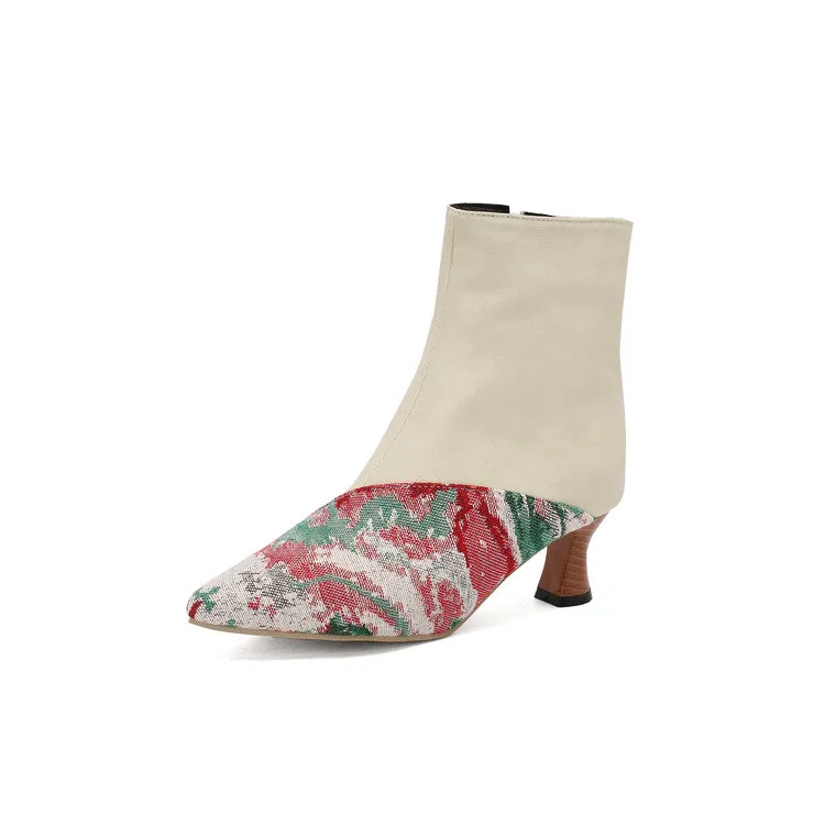 Women's Camouflage Pointed Toe Hoof Heel Ankle Boots