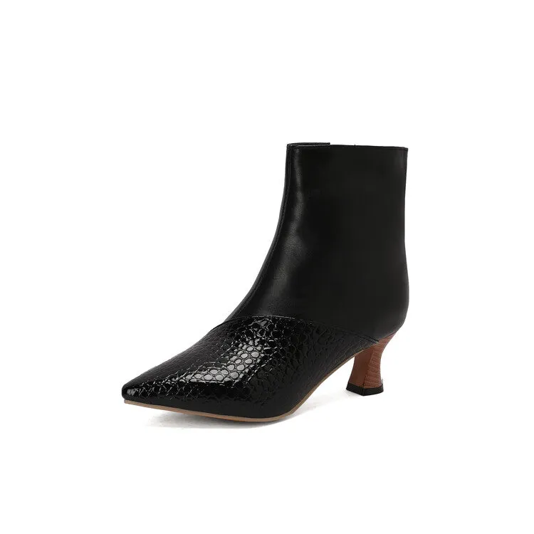 Women's Camouflage Pointed Toe Hoof Heel Ankle Boots