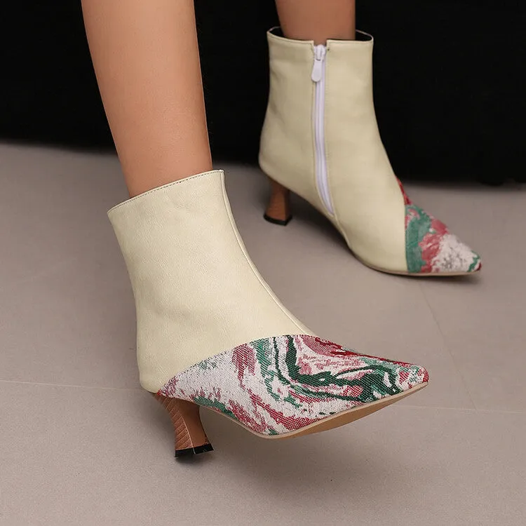 Women's Camouflage Pointed Toe Hoof Heel Ankle Boots