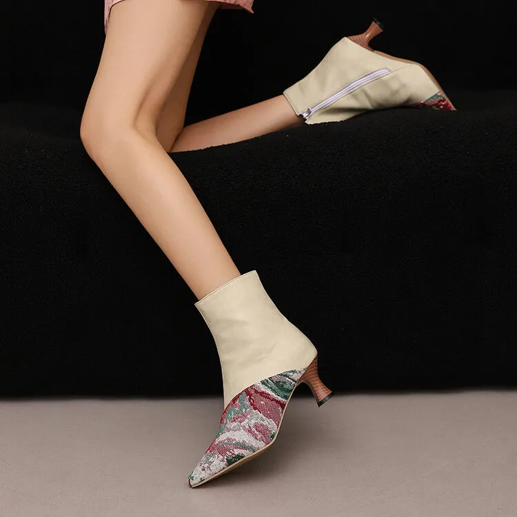 Women's Camouflage Pointed Toe Hoof Heel Ankle Boots