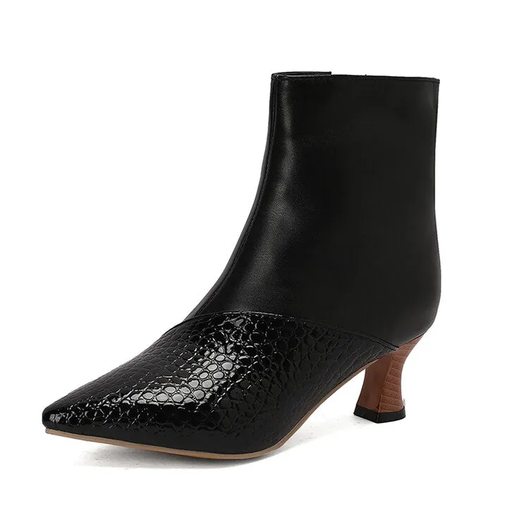 Women's Camouflage Pointed Toe Hoof Heel Ankle Boots
