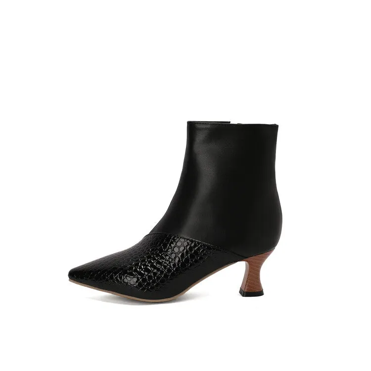Women's Camouflage Pointed Toe Hoof Heel Ankle Boots