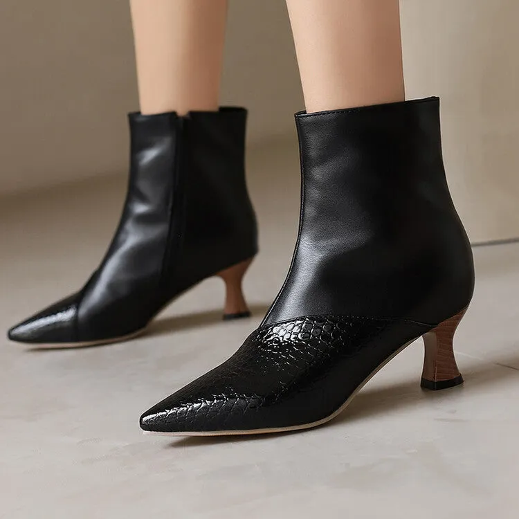 Women's Camouflage Pointed Toe Hoof Heel Ankle Boots