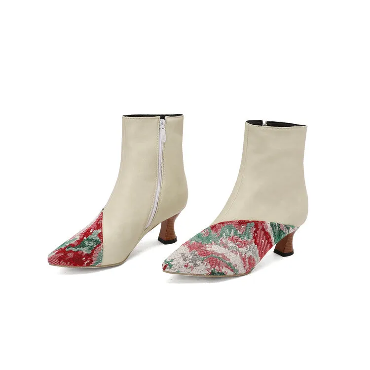 Women's Camouflage Pointed Toe Hoof Heel Ankle Boots