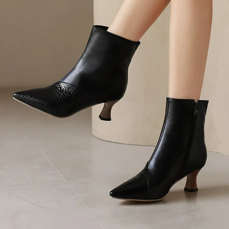 Women's Camouflage Pointed Toe Hoof Heel Ankle Boots