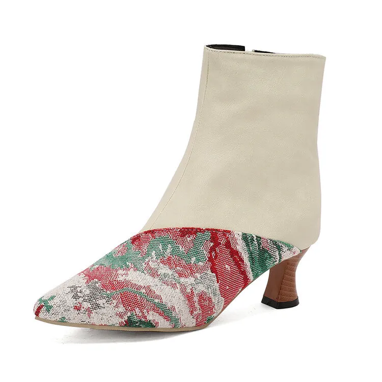 Women's Camouflage Pointed Toe Hoof Heel Ankle Boots
