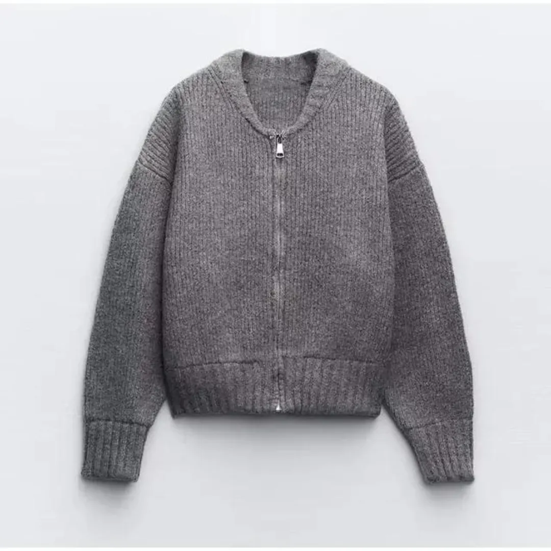 Women's Cozy Cropped Knitted Cardigan | Zipper