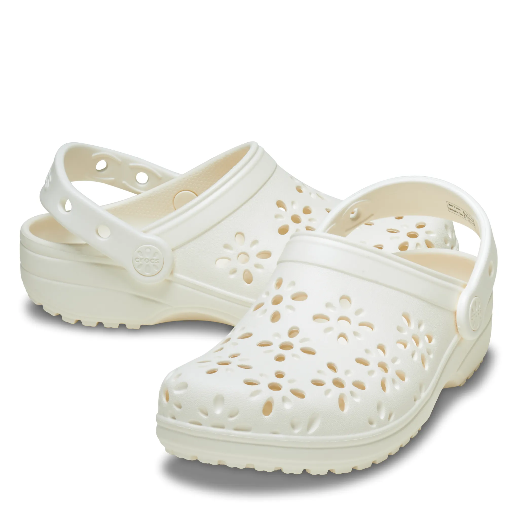 Womens Crocs Chalk Classic Floral Cut Out Clogs