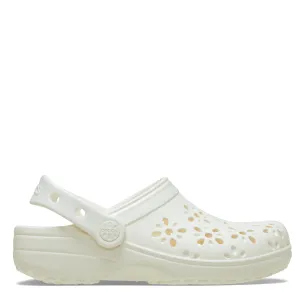Womens Crocs Chalk Classic Floral Cut Out Clogs