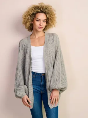WOMEN'S LONG BALLOON SLEEVE OPEN FRONT KNIT CARDIGAN
