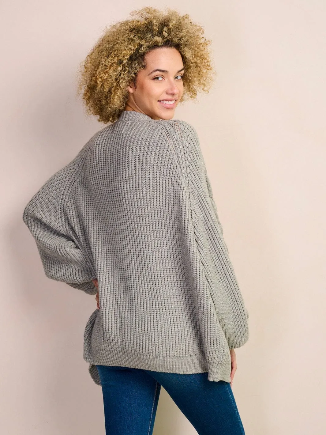 WOMEN'S LONG BALLOON SLEEVE OPEN FRONT KNIT CARDIGAN