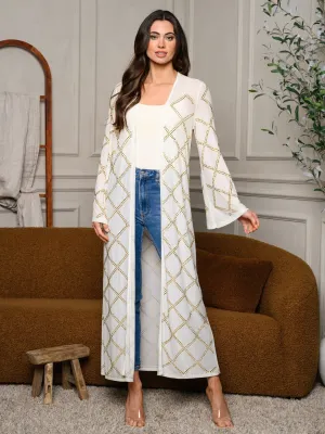 WOMEN'S LONG BELL SLEEVE RHINESTONES DETAILED CARDIGAN