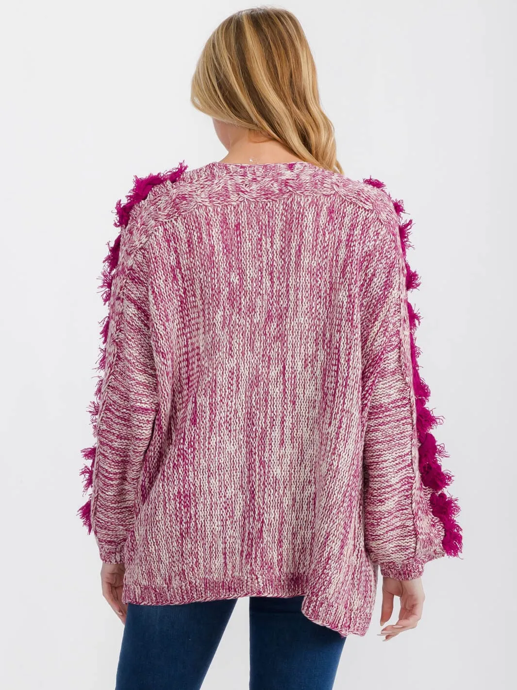 WOMEN'S LONG DETAILED SLEEVE OPEN FRONT KNIT CARDIGAN
