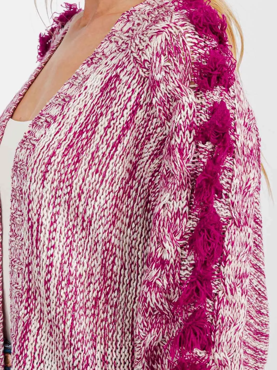WOMEN'S LONG DETAILED SLEEVE OPEN FRONT KNIT CARDIGAN