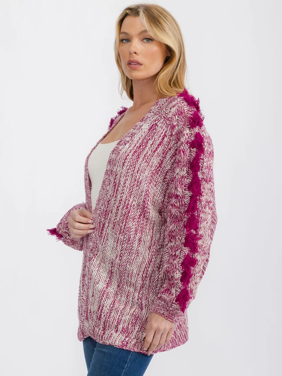 WOMEN'S LONG DETAILED SLEEVE OPEN FRONT KNIT CARDIGAN