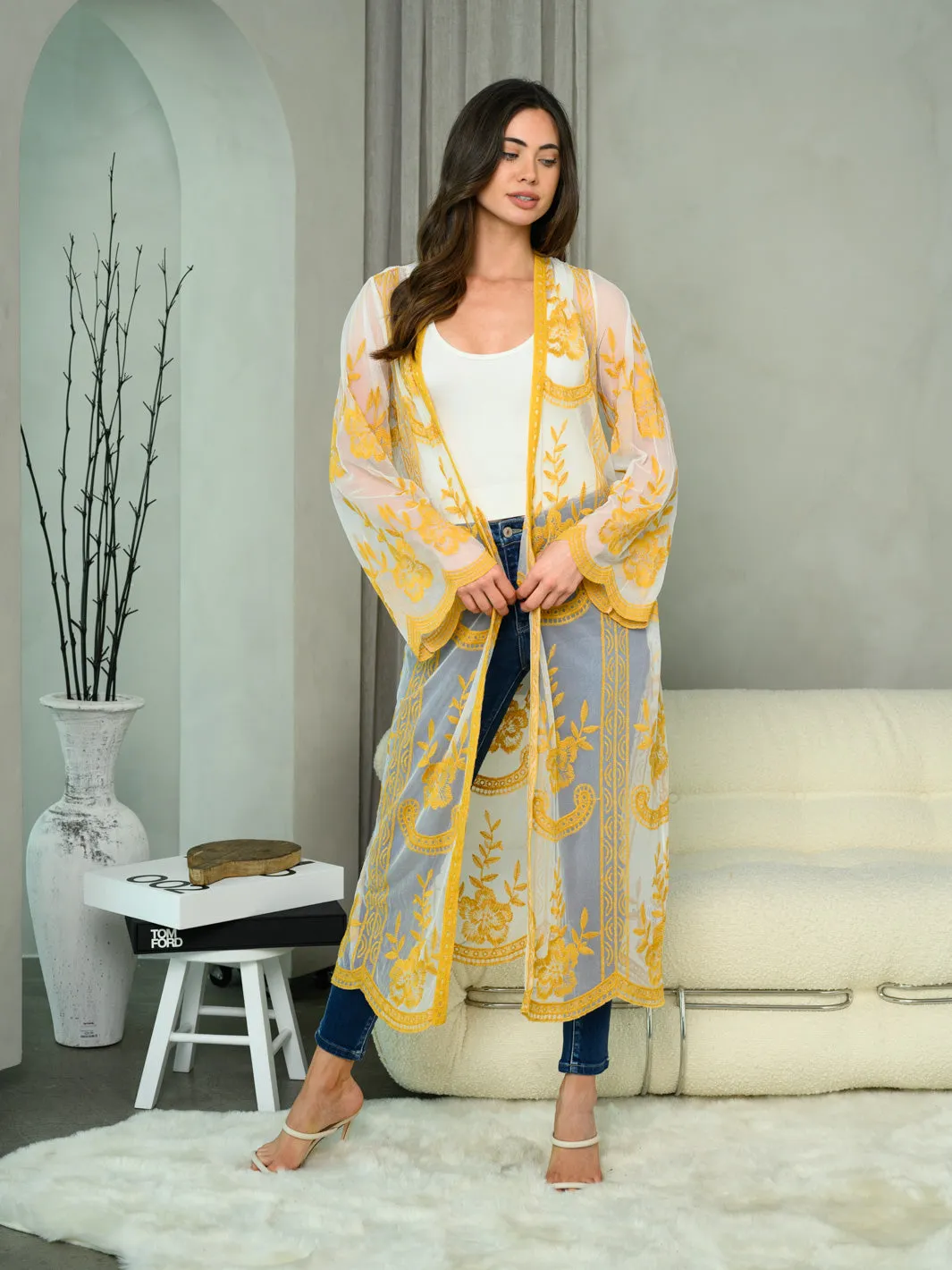 WOMEN'S LONG SLEEVE ALL OVER LACE LONG CARDIGAN