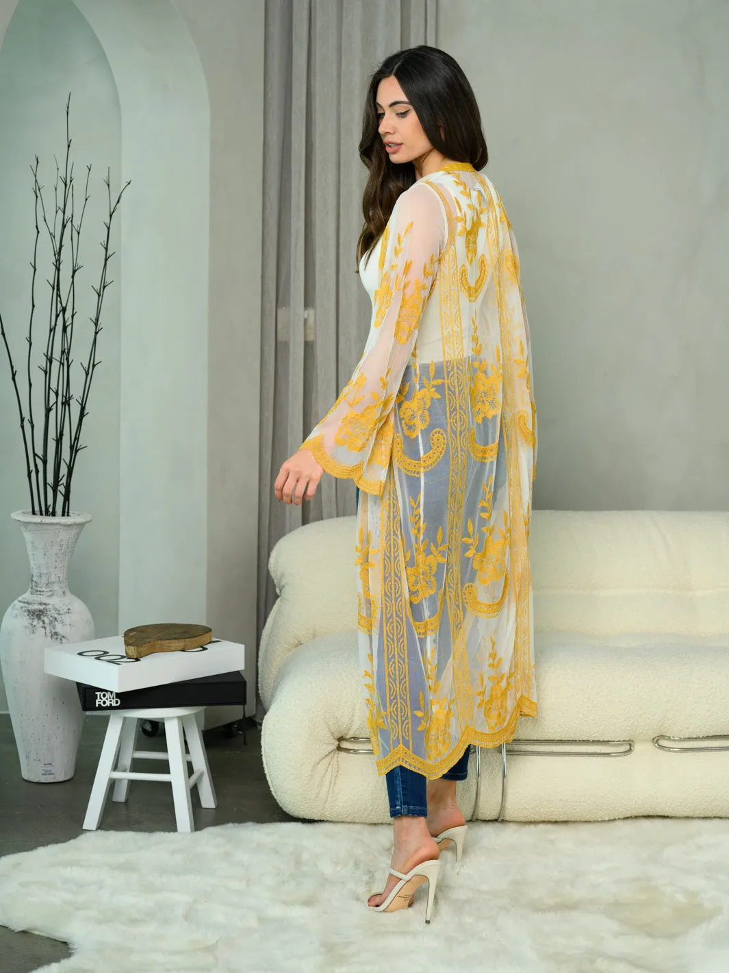 WOMEN'S LONG SLEEVE ALL OVER LACE LONG CARDIGAN