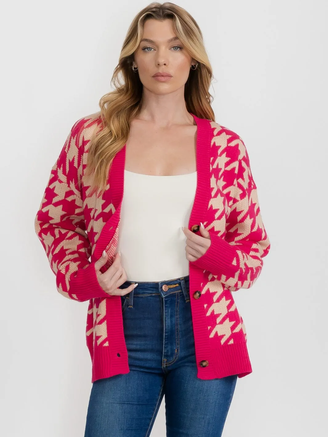 WOMEN'S LONG SLEEVE BUTTON CLOSURE COLORBLOCK CARDIGAN