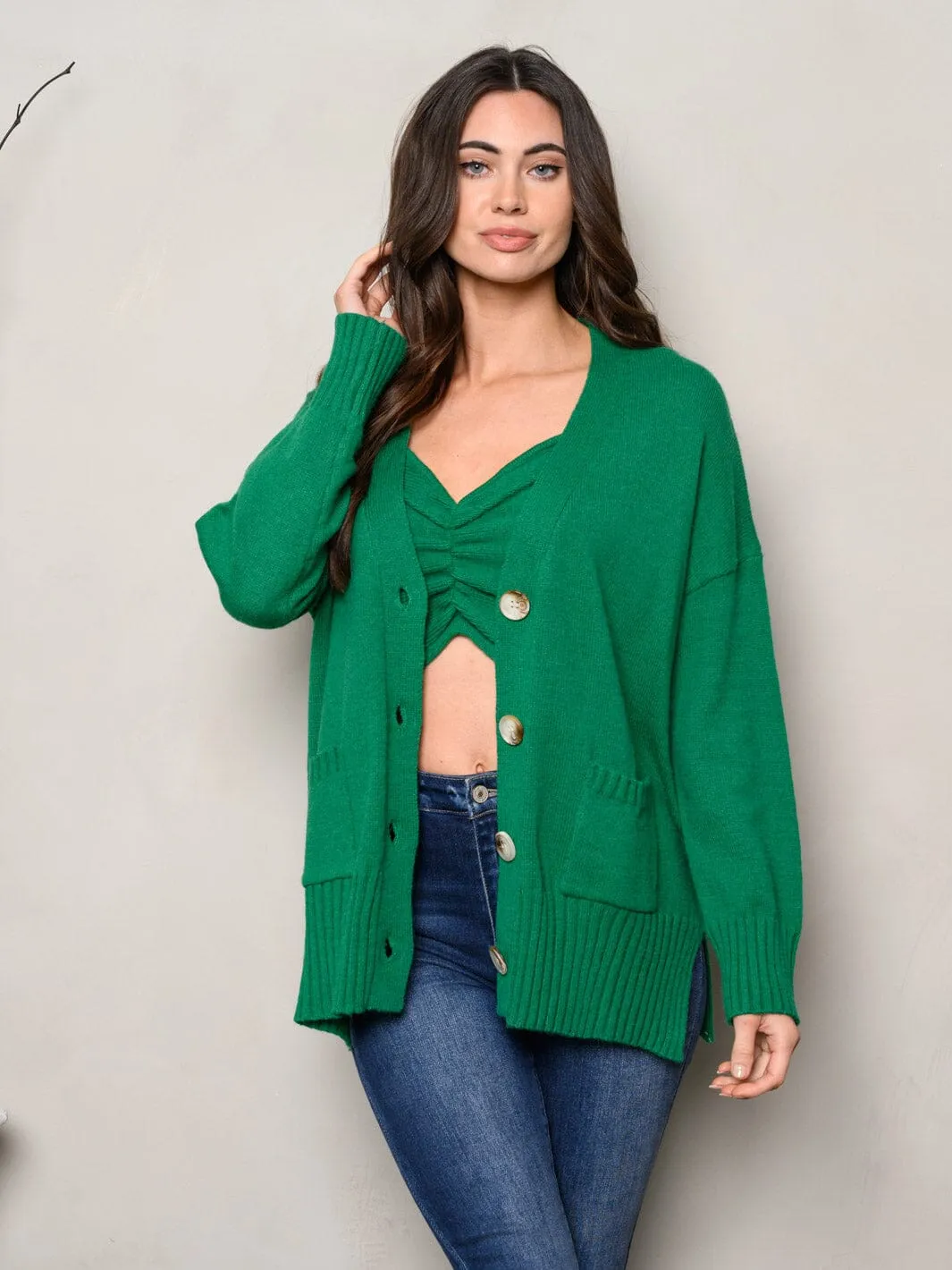 WOMEN'S LONG SLEEVE BUTTON UP BRALETTE & CARDIGAN 2PC. SET