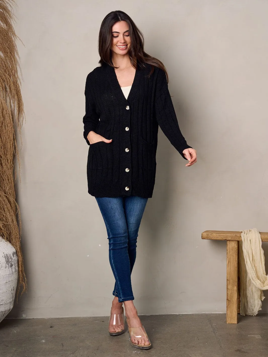 WOMEN'S LONG SLEEVE BUTTON UP POCKETS CARDIGAN