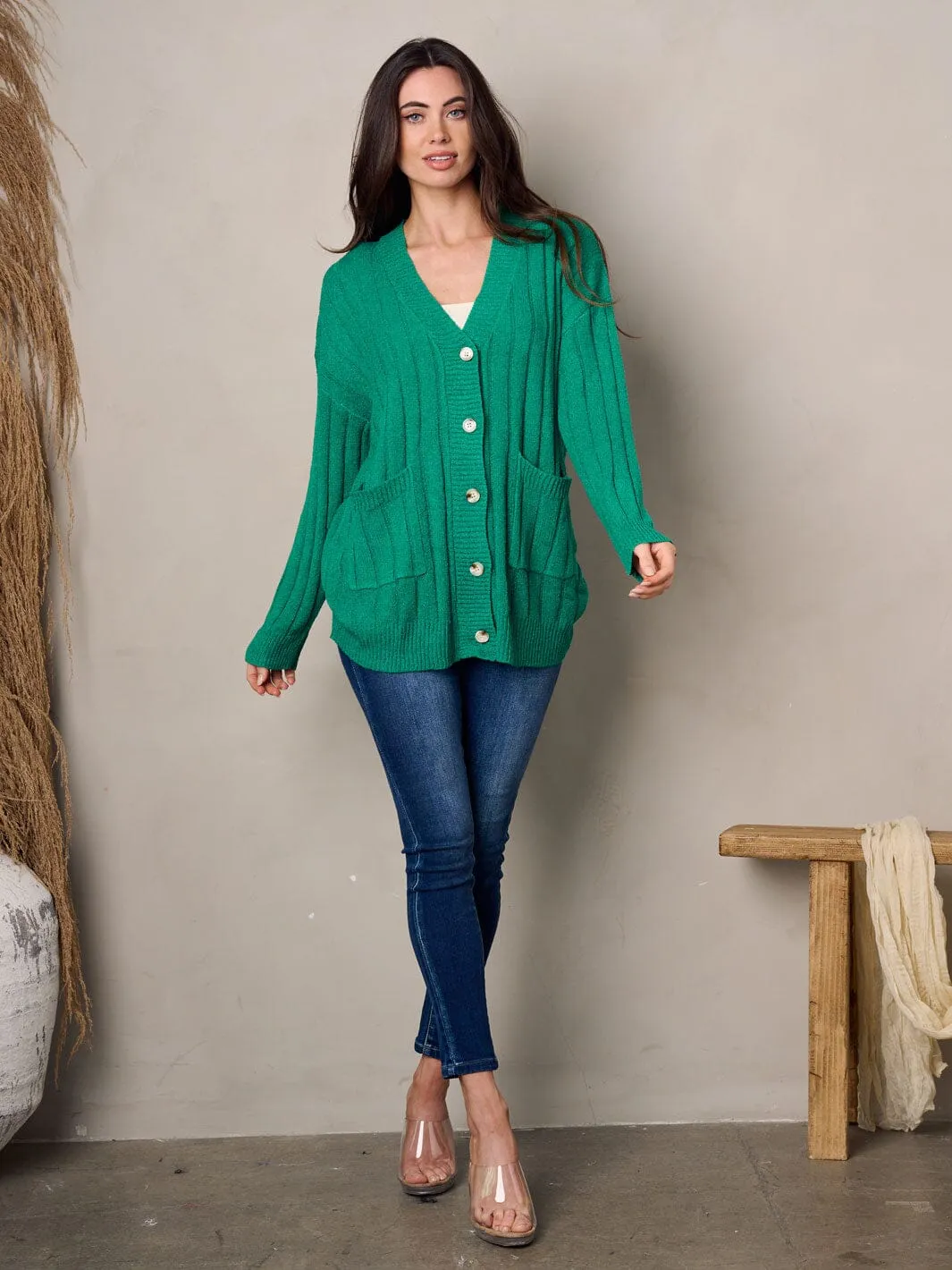 WOMEN'S LONG SLEEVE BUTTON UP POCKETS CARDIGAN