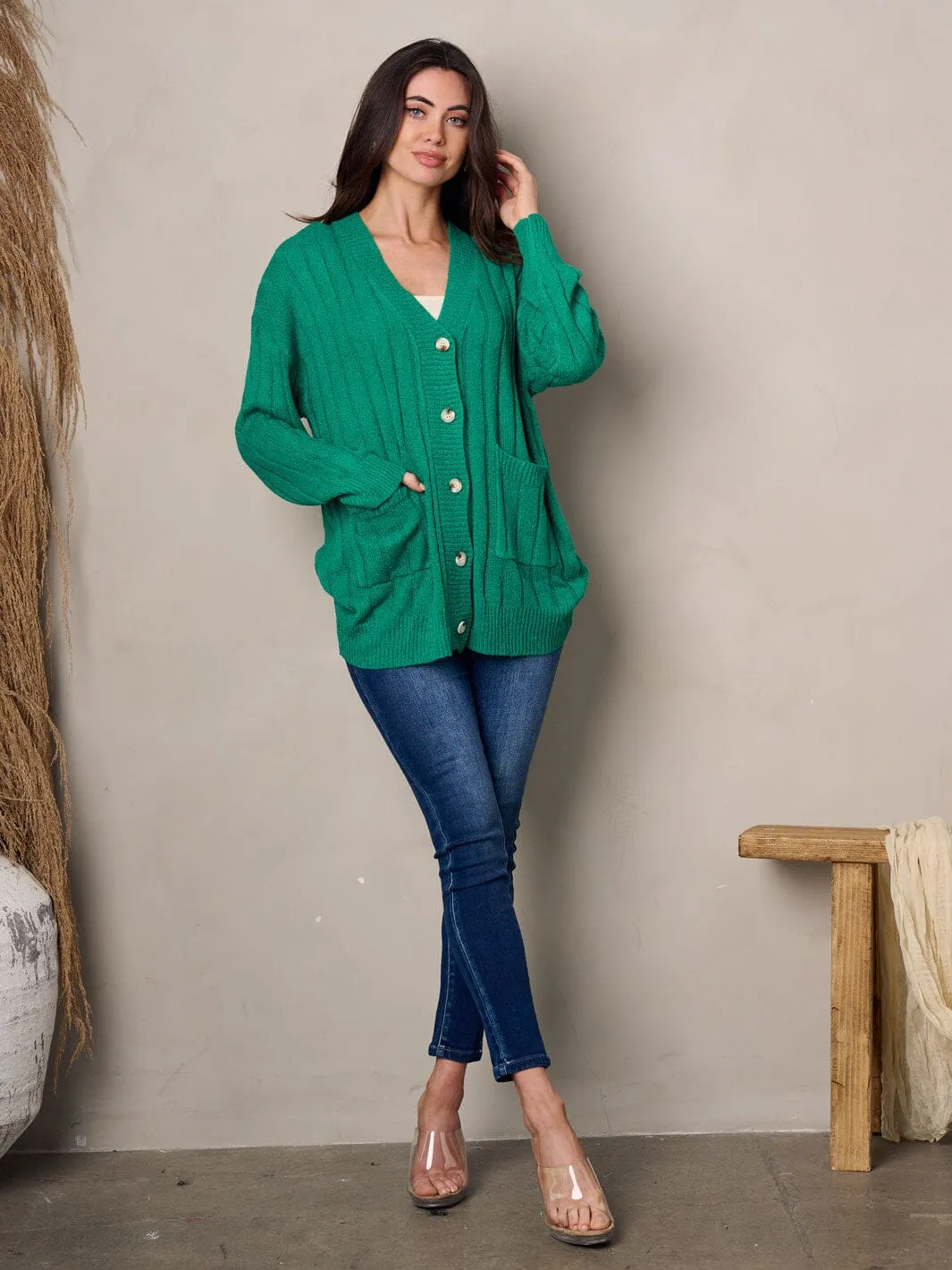 WOMEN'S LONG SLEEVE BUTTON UP POCKETS CARDIGAN