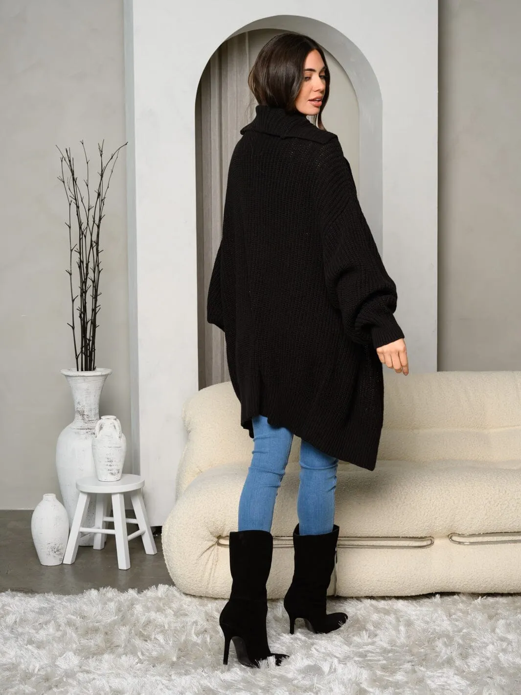 WOMEN'S LONG SLEEVE COLLAR BUTTON CLOSURE OVERSIZE CARDIGAN