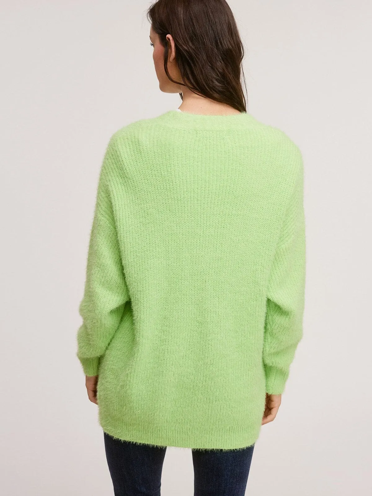 WOMENS LONG SLEEVE FRONT POCKETS BUTTON CLOSURE FUZZY CARDIGAN