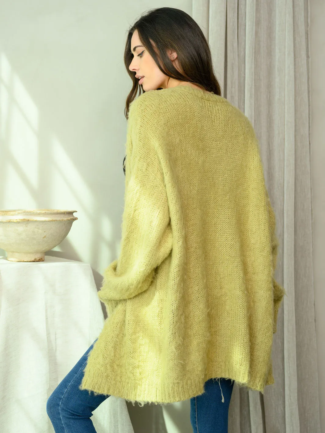WOMEN'S LONG SLEEVE FUZZY BUTTON UP CARDIGAN