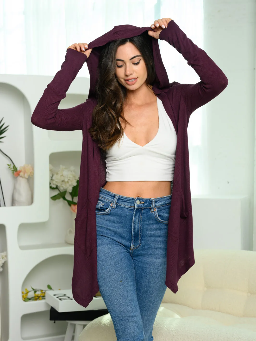 WOMEN'S LONG SLEEVE HOODIE CARDIGAN