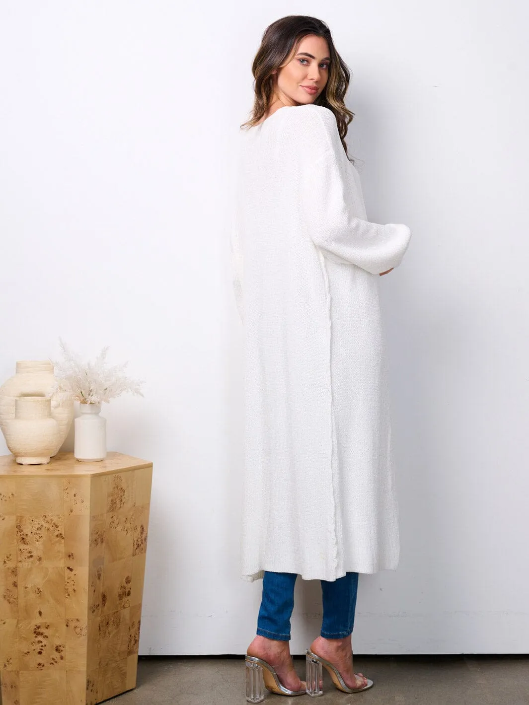 WOMEN'S LONG SLEEVE OPEN FRINT KNITTED CARDIGAN