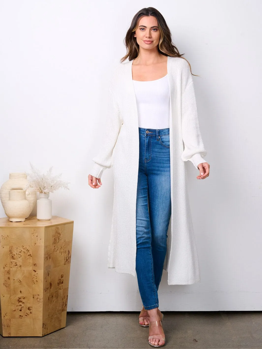 WOMEN'S LONG SLEEVE OPEN FRINT KNITTED CARDIGAN