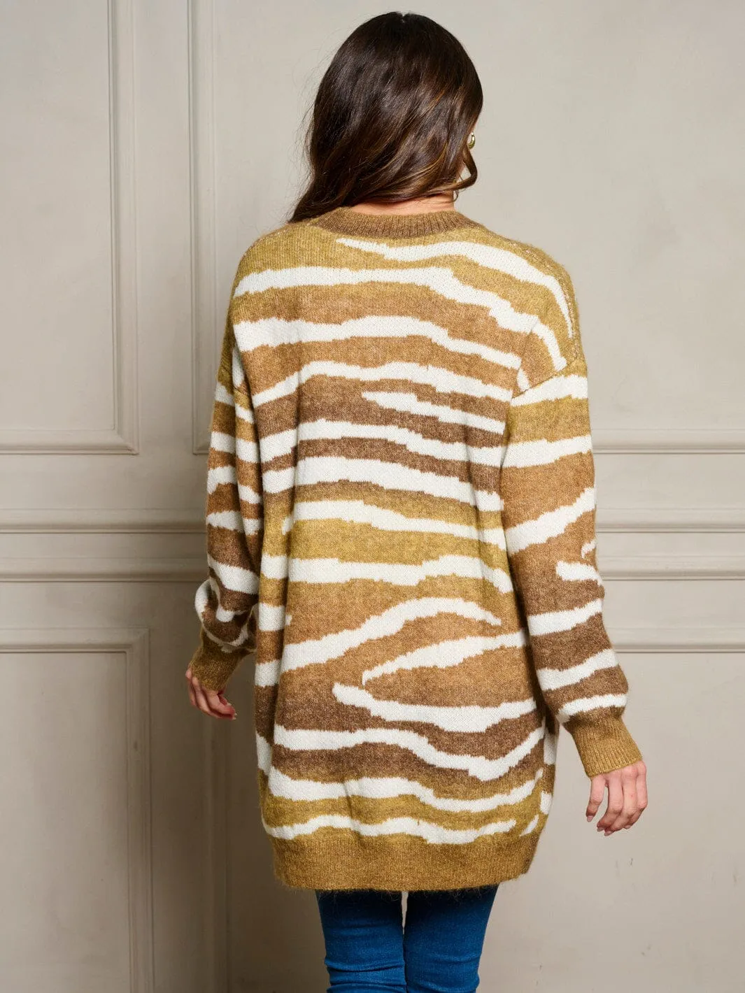 WOMEN'S LONG SLEEVE OPEN FRONT ANIMAL PRINT CARDIGAN