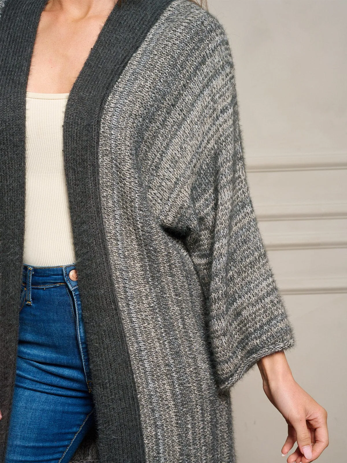 WOMEN'S LONG SLEEVE OPEN FRONT COLORBLOCK CARDIGAN