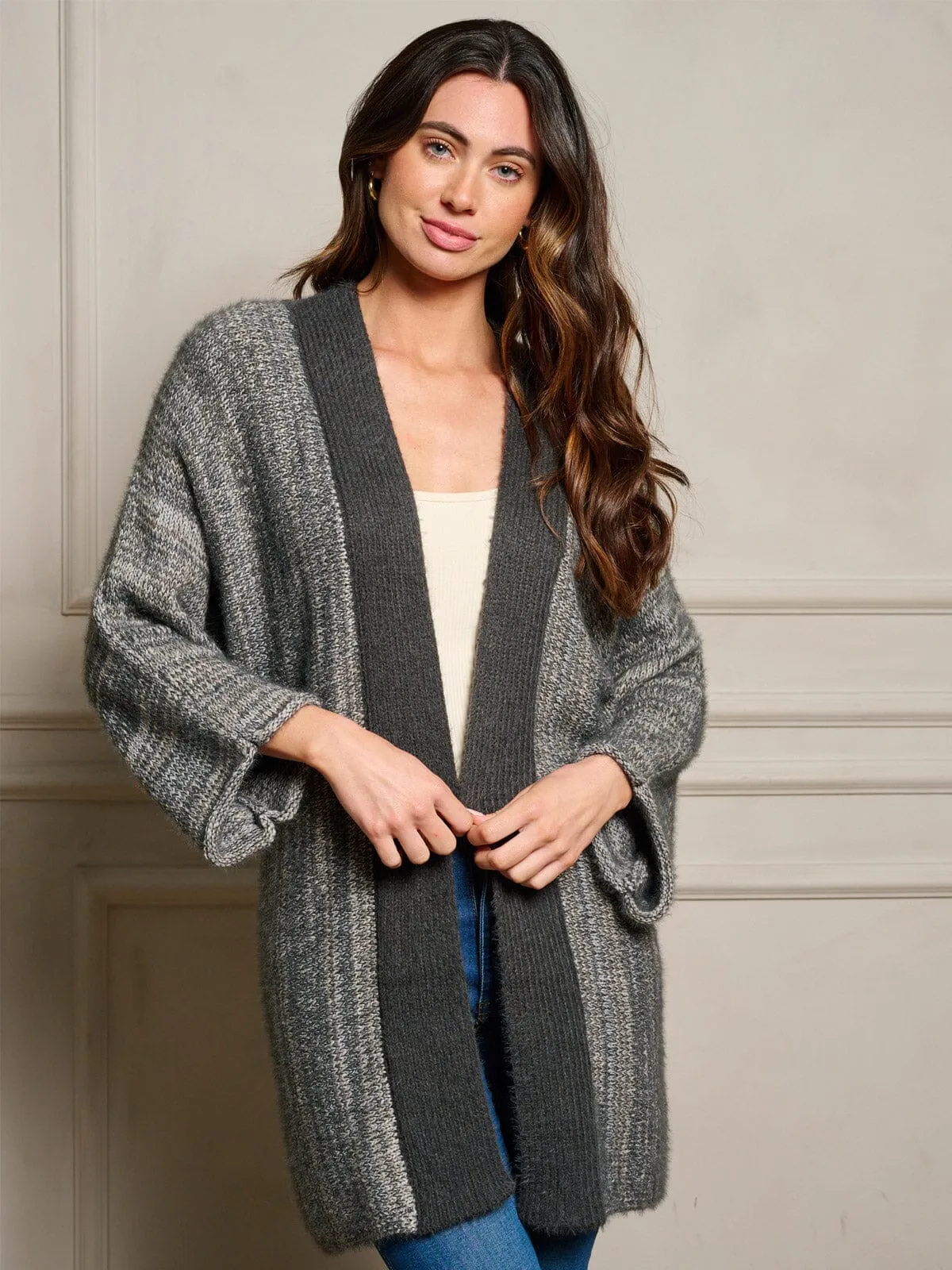 WOMEN'S LONG SLEEVE OPEN FRONT COLORBLOCK CARDIGAN