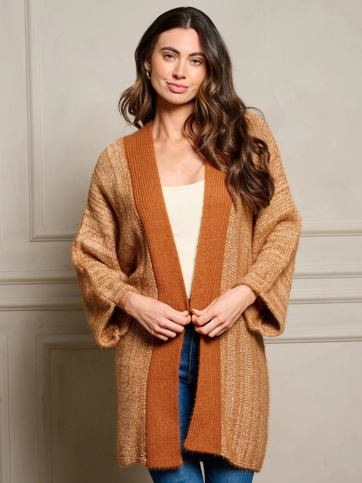 WOMEN'S LONG SLEEVE OPEN FRONT COLORBLOCK CARDIGAN