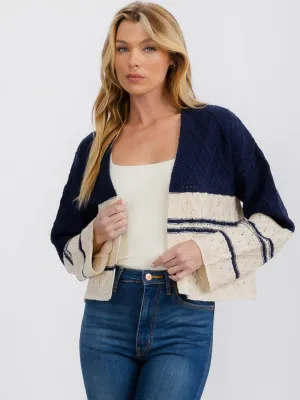 WOMEN'S LONG SLEEVE OPEN FRONT COLORBLOCK KNIT CARDIGAN