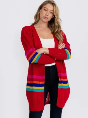 WOMEN'S LONG SLEEVE OPEN FRONT COLORBLOCK KNIT CARDIGAN