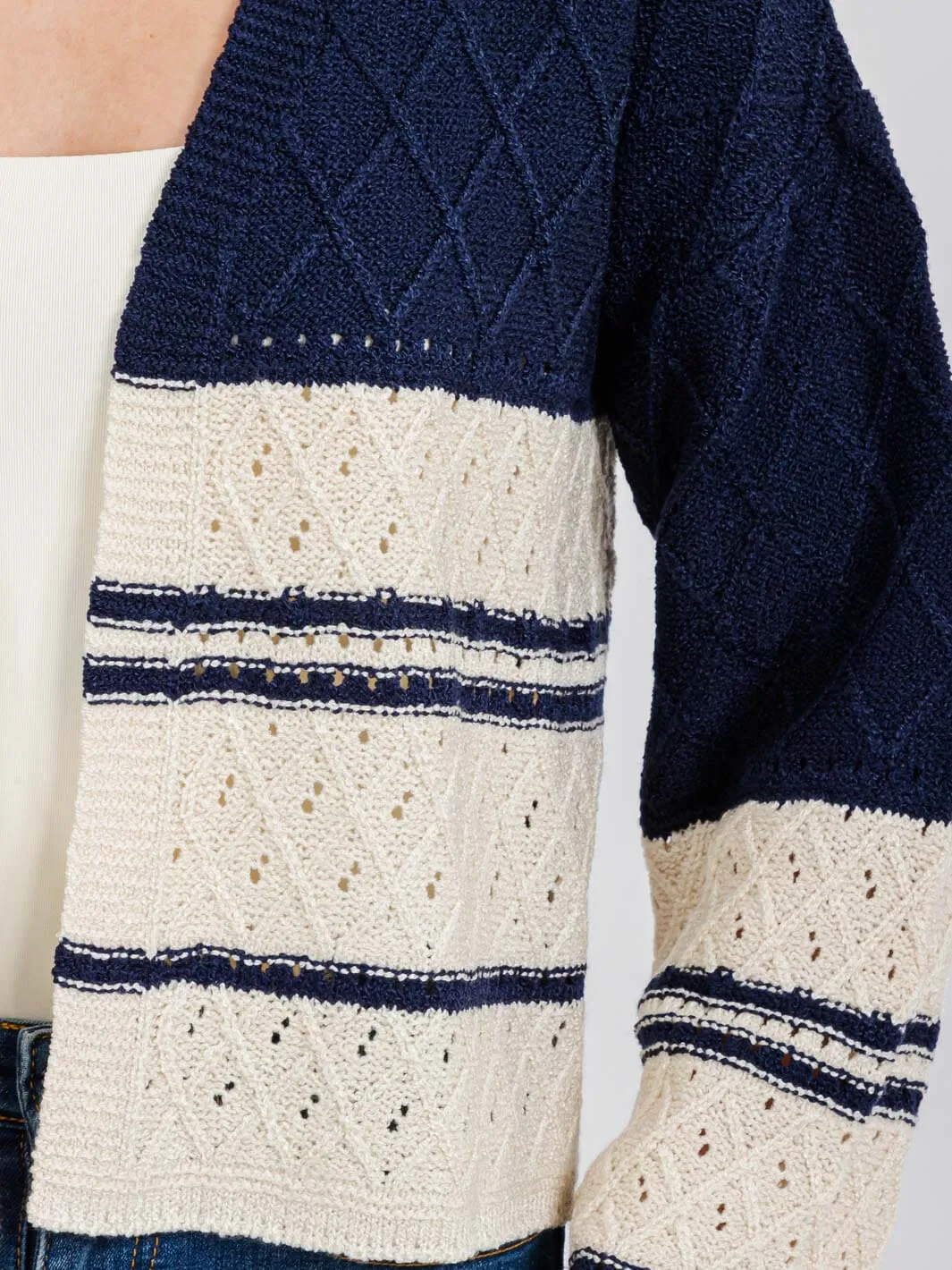 WOMEN'S LONG SLEEVE OPEN FRONT COLORBLOCK KNIT CARDIGAN