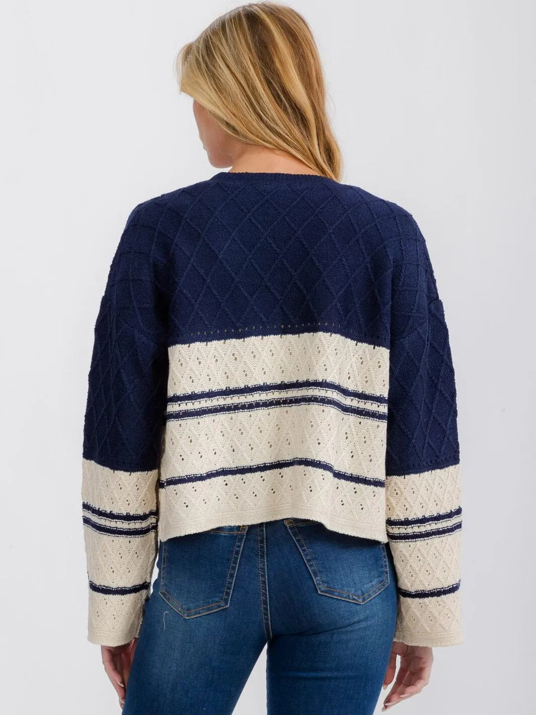WOMEN'S LONG SLEEVE OPEN FRONT COLORBLOCK KNIT CARDIGAN