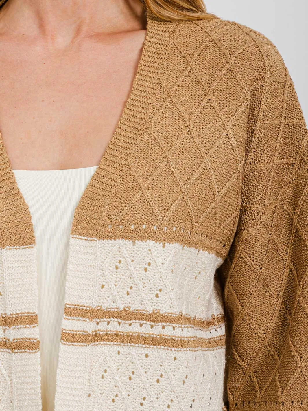 WOMEN'S LONG SLEEVE OPEN FRONT COLORBLOCK KNIT CARDIGAN