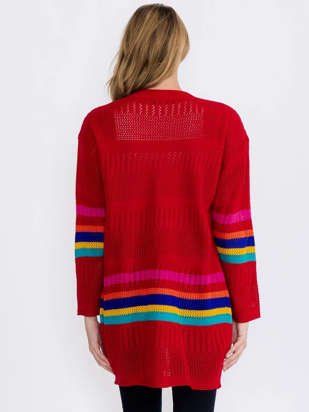 WOMEN'S LONG SLEEVE OPEN FRONT COLORBLOCK KNIT CARDIGAN