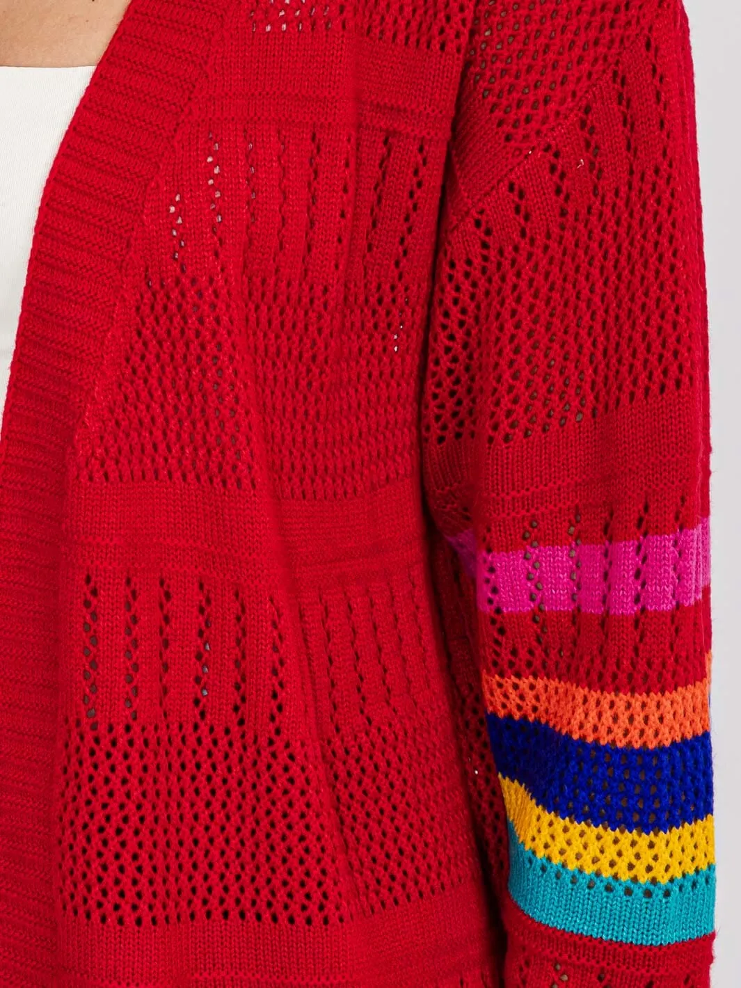 WOMEN'S LONG SLEEVE OPEN FRONT COLORBLOCK KNIT CARDIGAN