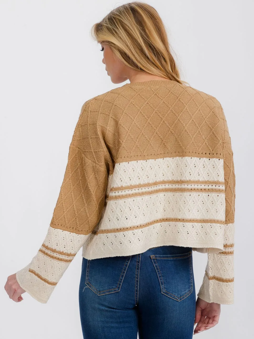WOMEN'S LONG SLEEVE OPEN FRONT COLORBLOCK KNIT CARDIGAN