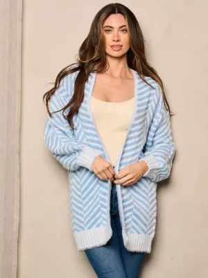 WOMEN'S LONG SLEEVE OPEN FRONT FUZZY COLORBLOCK CARDIGAN