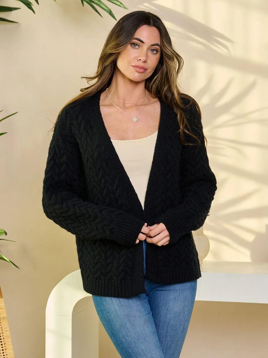 WOMEN'S LONG SLEEVE OPEN FRONT KNIT CARDIGAN