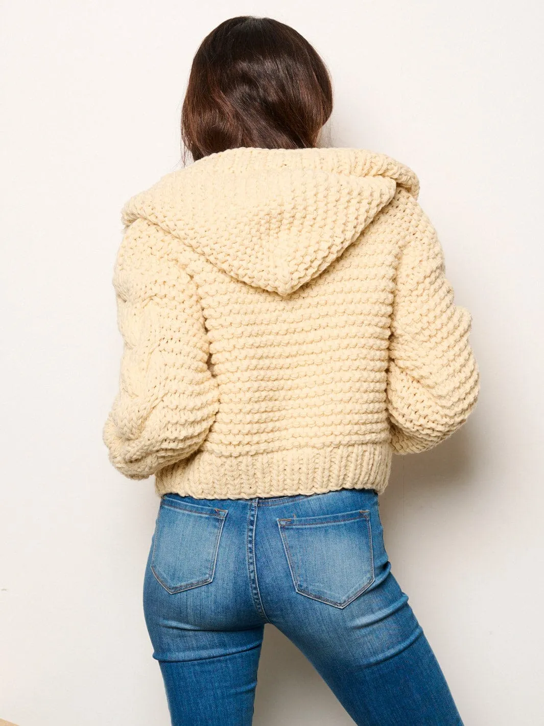 WOMEN'S LONG SLEEVE OPEN FRONT KNITTED HOODED CARDIGAN